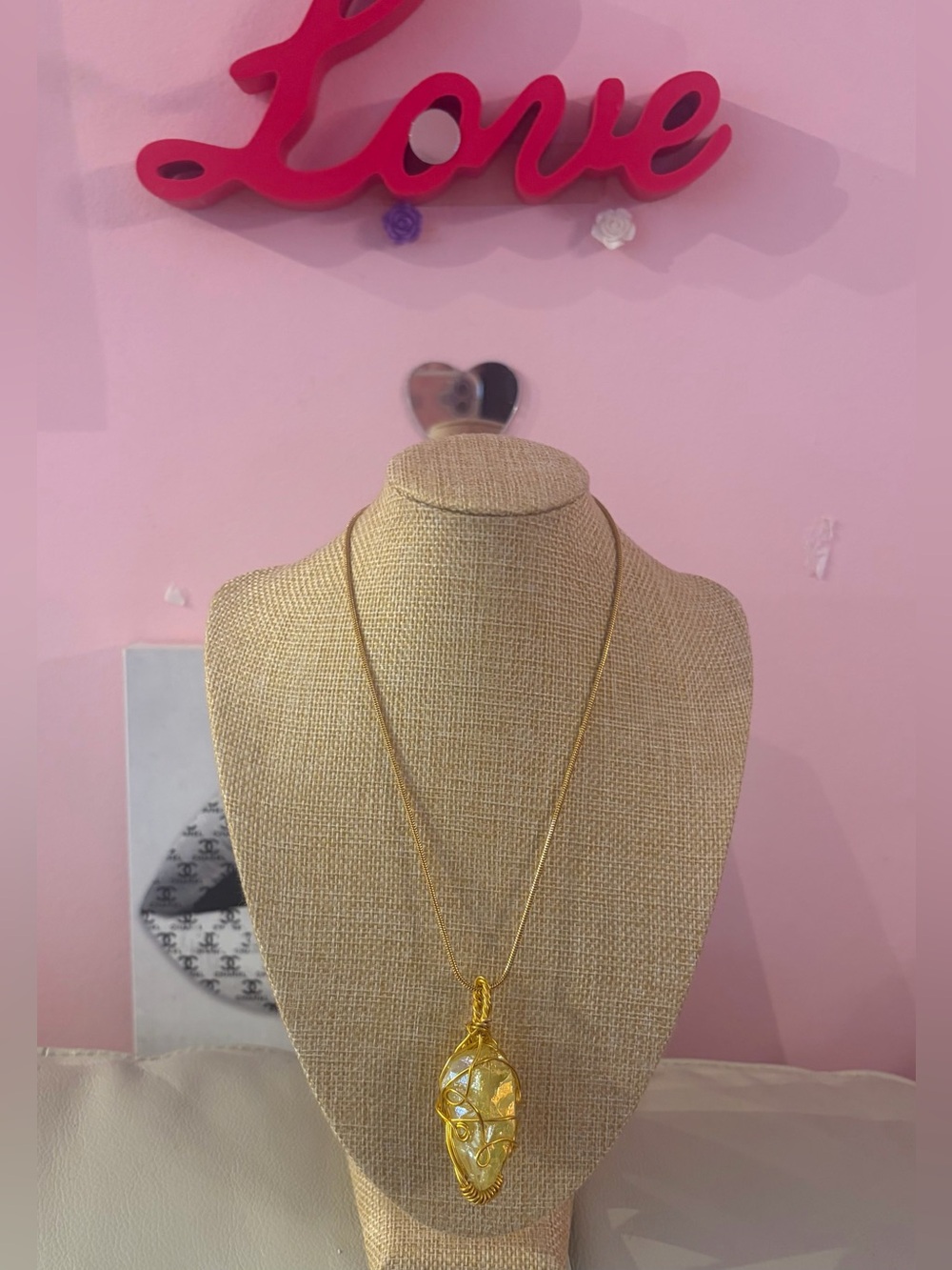 Handmade Natural Stone Pendant with 18K Gold Plated 925 Sterling Silver Necklace